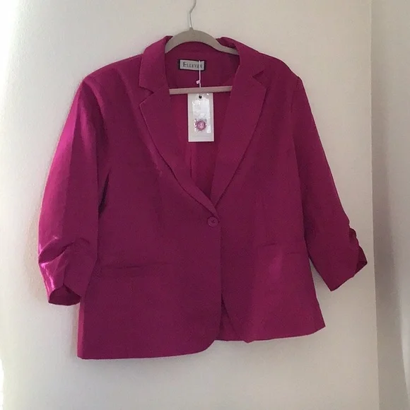 ELLEVEN WOMENS RUCHED 3/4 sleeve blazer - Fuchsia color 2XL - Picture 4 of 4